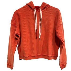 Aerie Green Ribbed Cropped Hoodie Women Size XS